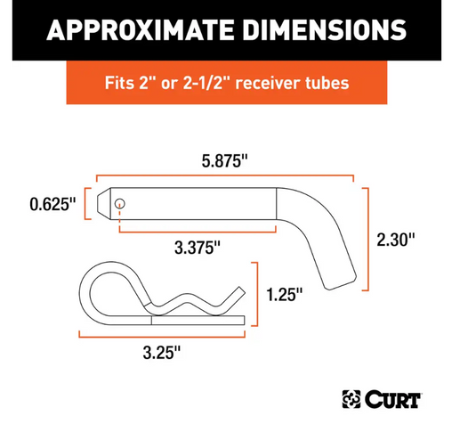 Curt 5/8" hitch pin to hold your hitch to your vehicle with a 2' or 2-1/2" shank.
