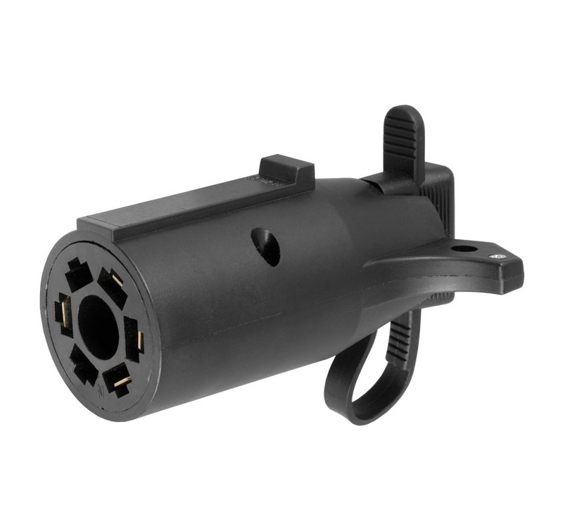 Load image into Gallery viewer, Curt 7 Blade to 4-way flat plug adapter featuring a vehicle-side wiring LED tester.
