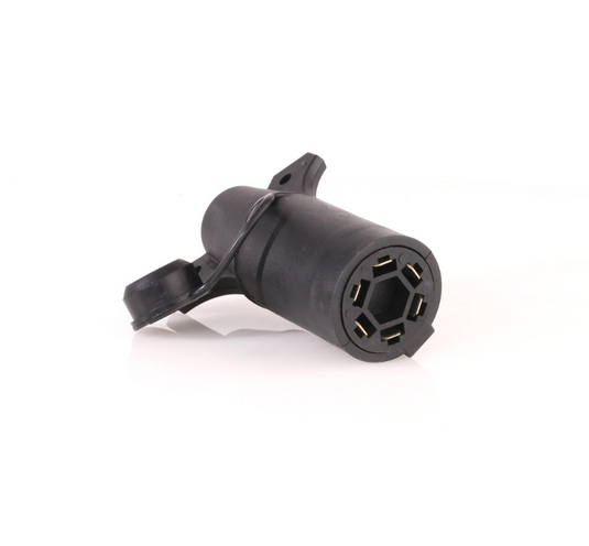 Hopkins brand 7 blade to 6 round adapter to hook trailer lighting to truck.