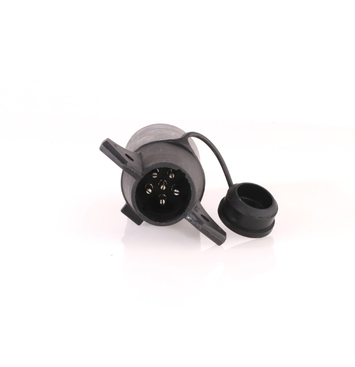 Load image into Gallery viewer, Hopkins brand 7 blade to 6 round adapter to hook trailer lighting to truck.
