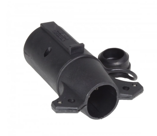 Hopkins brand 7 blade to 6 round adapter to hook trailer lighting to truck.
