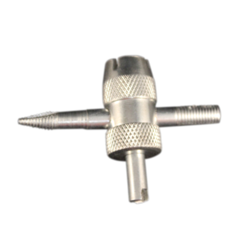 Load image into Gallery viewer, Milton 4-in-1 valve repair tool used for rethreading inside and outside of valve stem, insertion or removal of valve cores.
