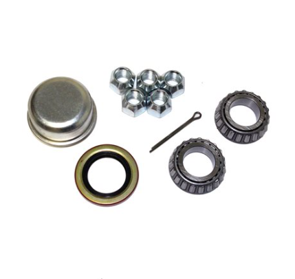 Trailer bearing kit including bearings, seals, lug nuts, grease cap, and pin for one of your trailer axle hubs