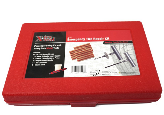 XtraSeal tire repair kit for you ATV, UTV, or off road vehicle including 50-4"plugs, metal T-handle probe and threader, jar of lubricant, and razor knife.