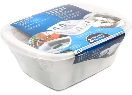 Camco White Sink Kit with Dish Drainer, Dish Pan and Sink Mat - 43517